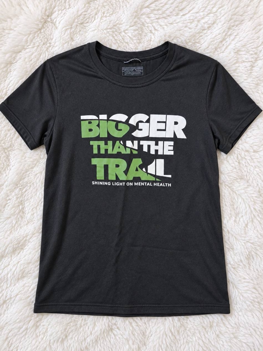 Patagonia Black Tee with Green & White Graphic - Women's Medium